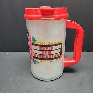 Thermos Travel Mug Vintage Elvis Presley "Elvis Now Appearing" Insulated Whirley